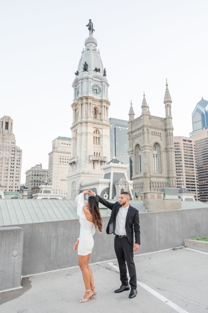 Downtown Philly Engagement Session on a rooftop
