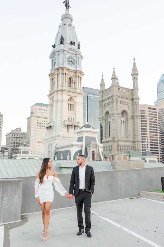 Rooftop Downtown Philly Engagement Session