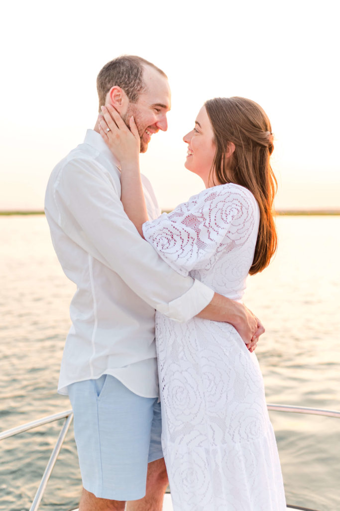 Sunset engagement photos on the water