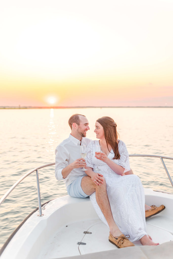 Sunset engagement photos on the water