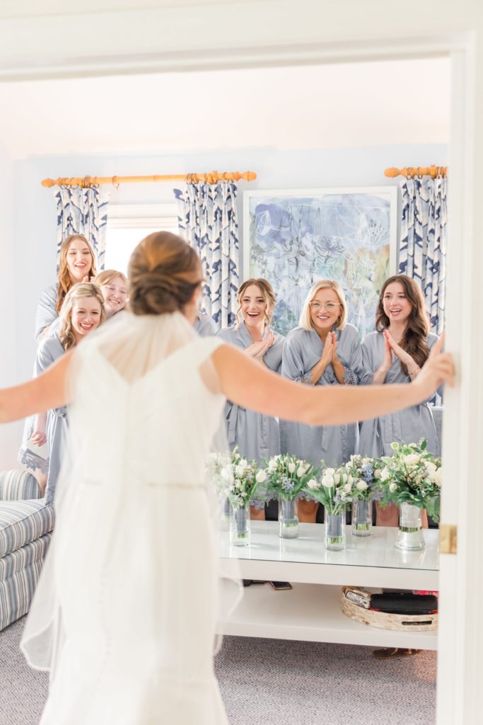 Bride first look with bridesmaids