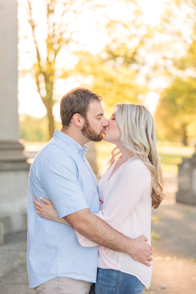Couple kissing during Smith Memorial Arch Engagement Photos