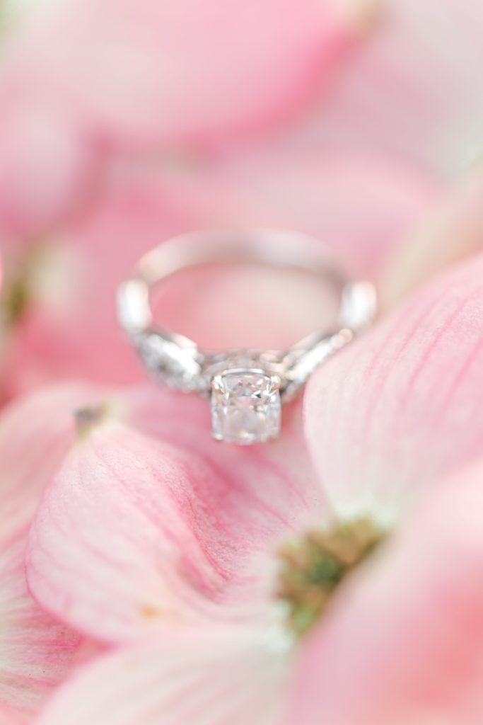 weding ring in pink flowers