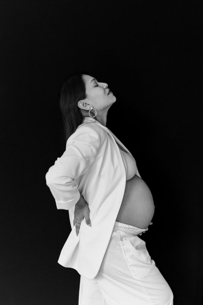 Black and white maternity portrait