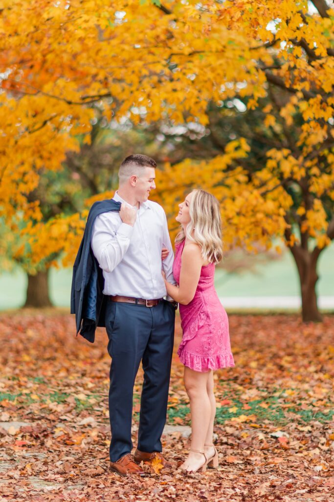 Fall engagement photos at Valley Forge National Park