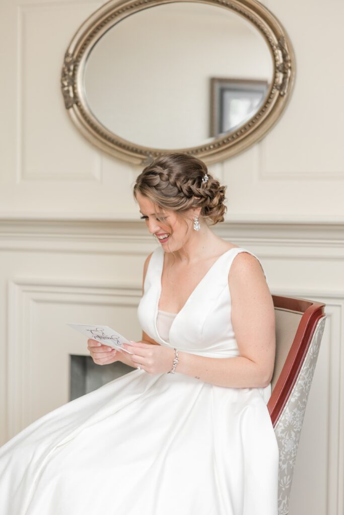 Bride reading letter