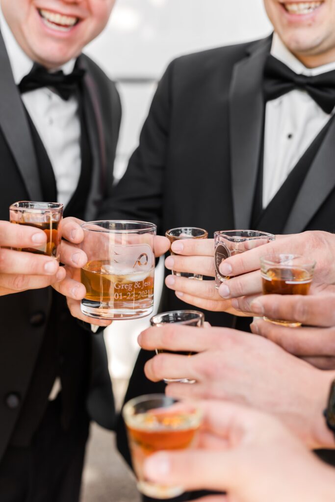Groom toasting with groomsmen