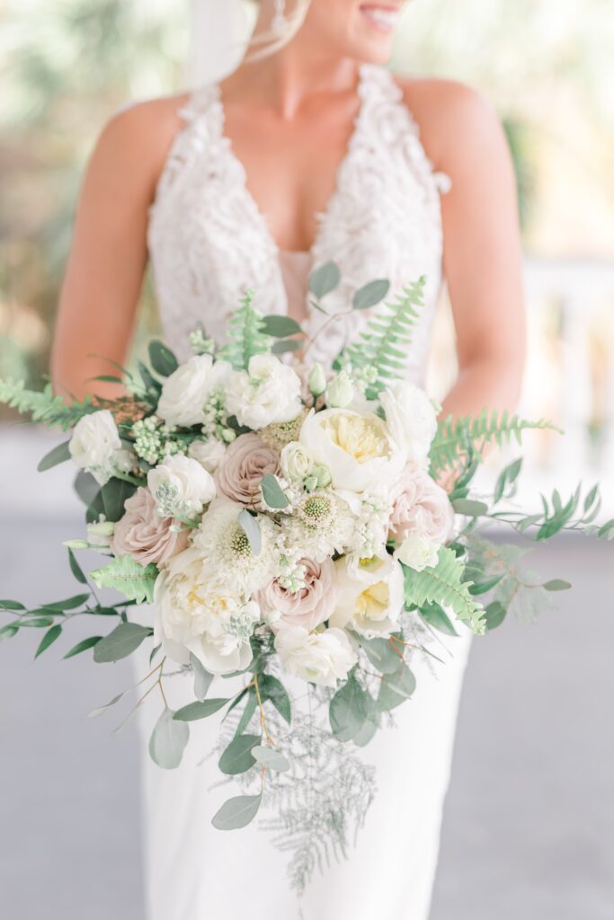 Bridal bouquet with blush pink and white flowers