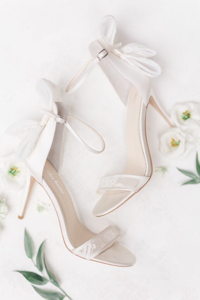 Lace bow wedding heels