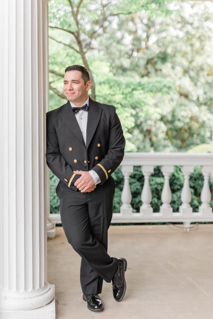 Groom in navy uniform