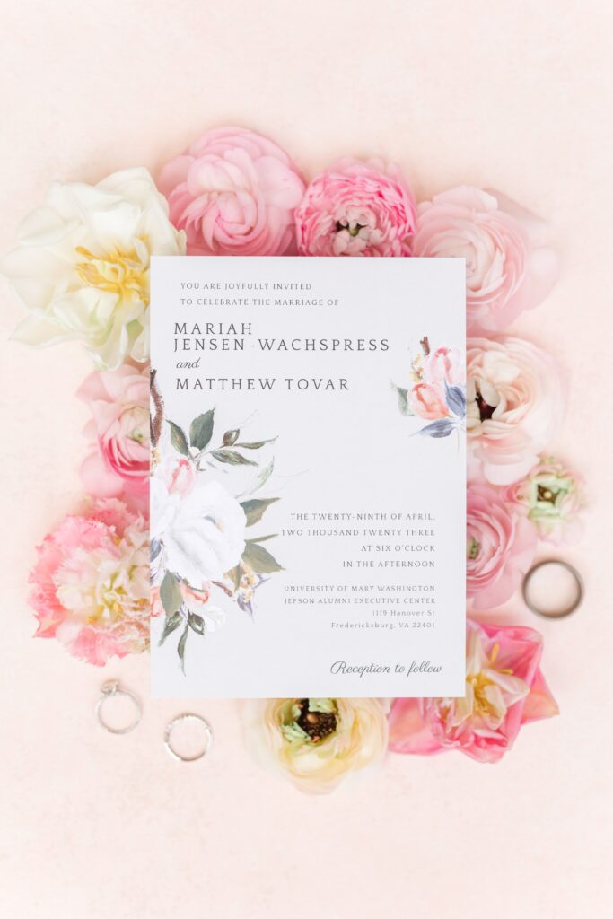 Wedding invitation with pink flowers